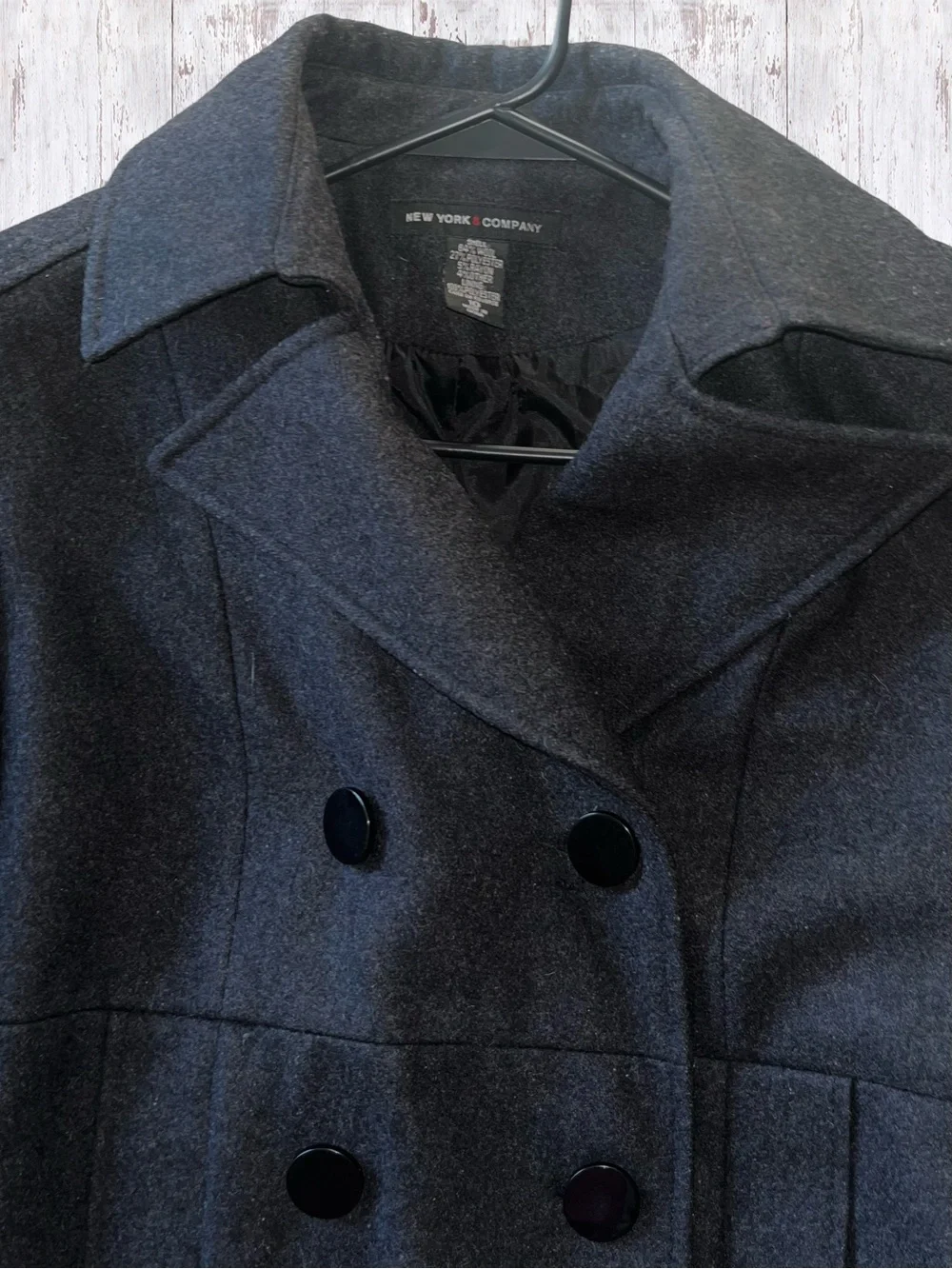New York & Company Black Double-Breasted Wool Blend Pea Coat Size 10